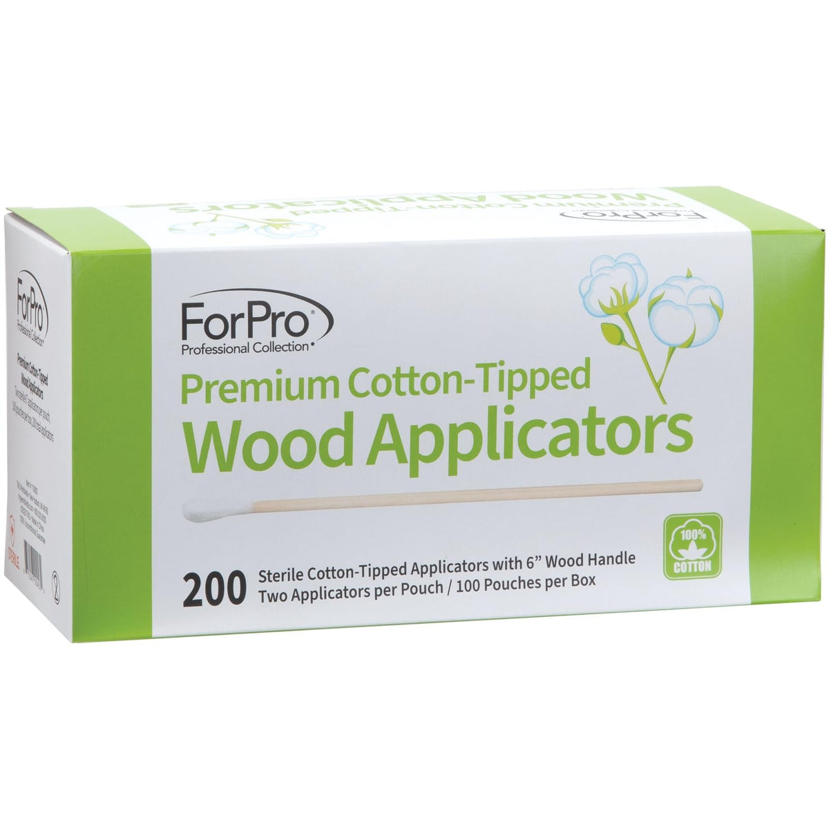 Cotton-Tipped Wood Applicators - Sterile, 200 Count for Medical & Beauty Use