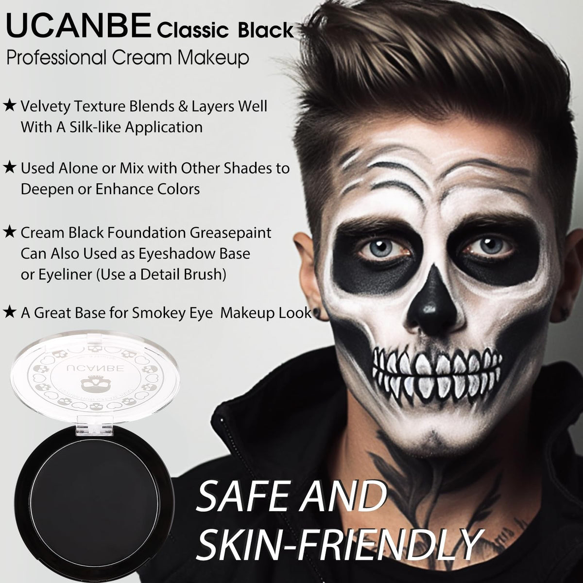 Black Face & Body Makeup Cream - 0.52 Ounce, Non-Toxic, Stage & Cosplay