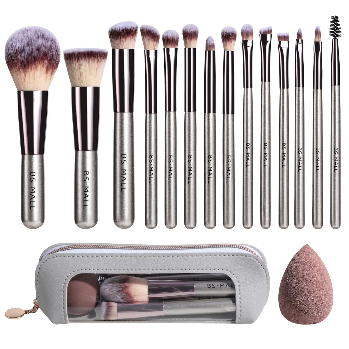 Travel Makeup Brush Set 14 Pcs with Sponge – BS-MALL Champagne