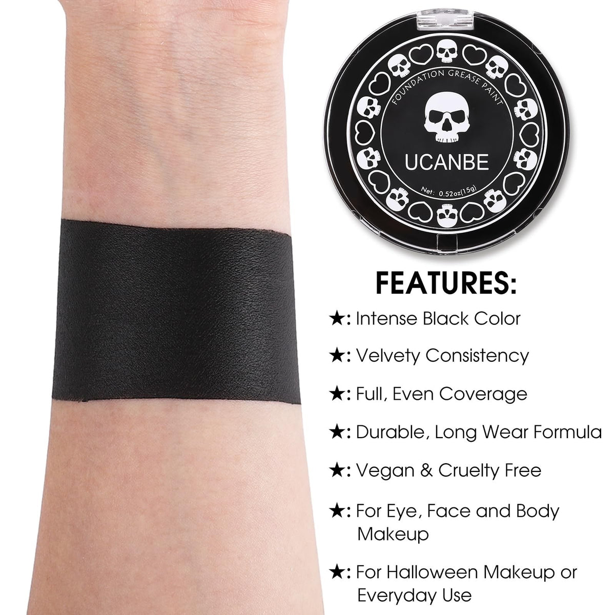 Black Face & Body Makeup Cream - 0.52 Ounce, Non-Toxic, Stage & Cosplay