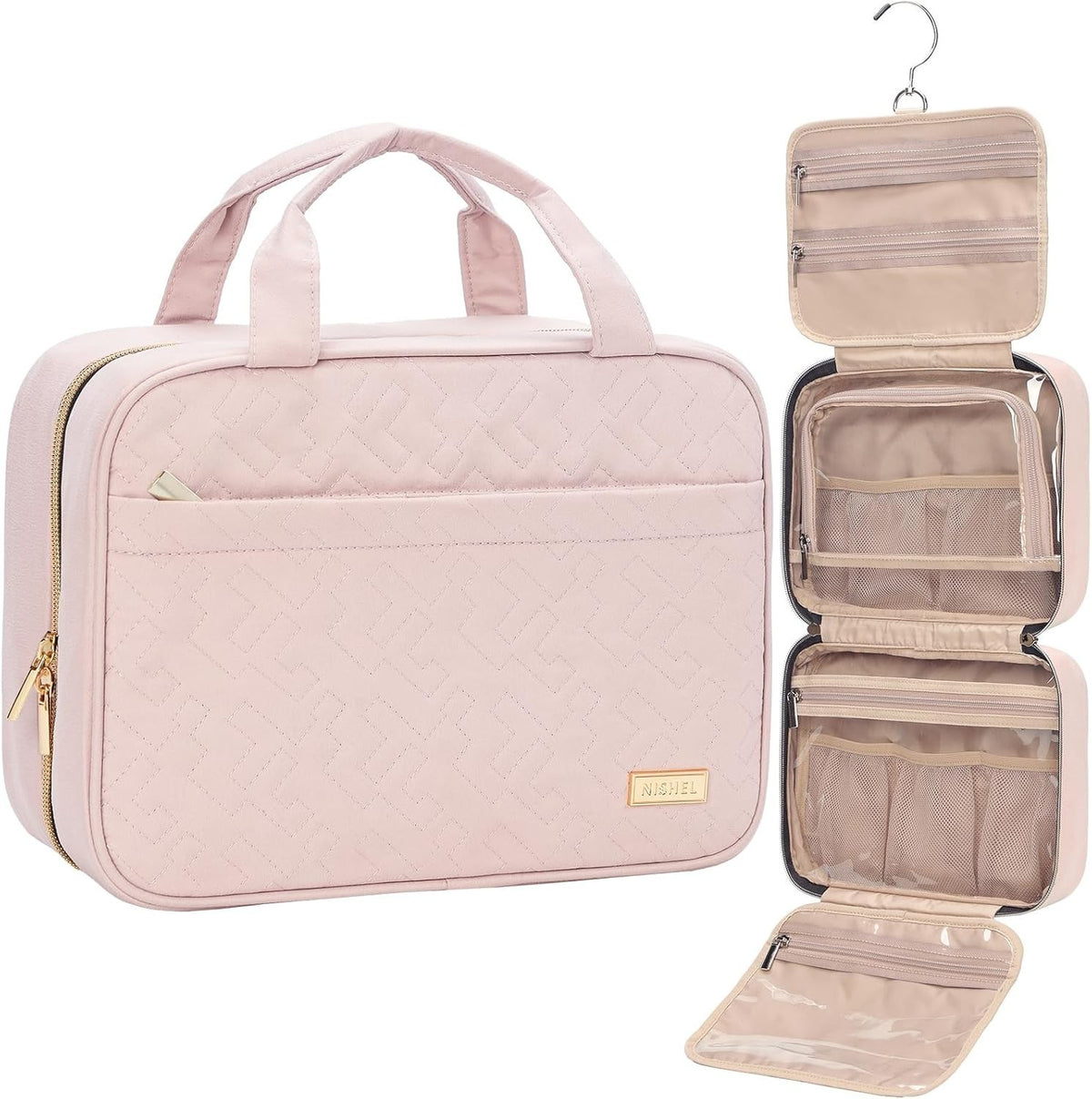 Travel Toiletry Bag for Women Hanging Makeup Organizer Pink