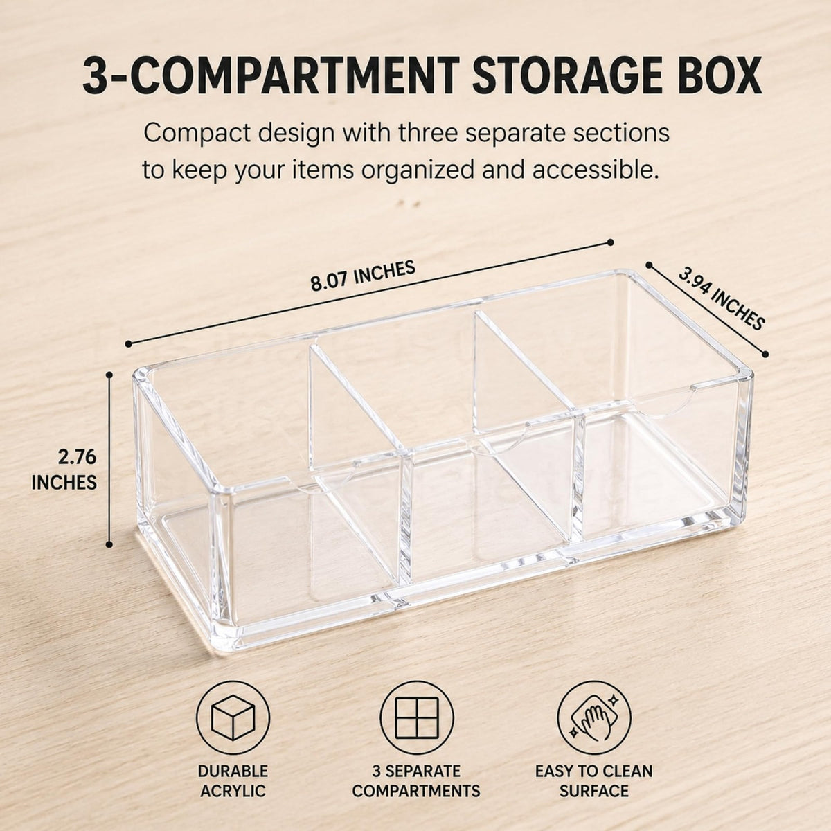 2-Layer Clear Makeup Organizer with Adjustable Dividers - Vanity Storage