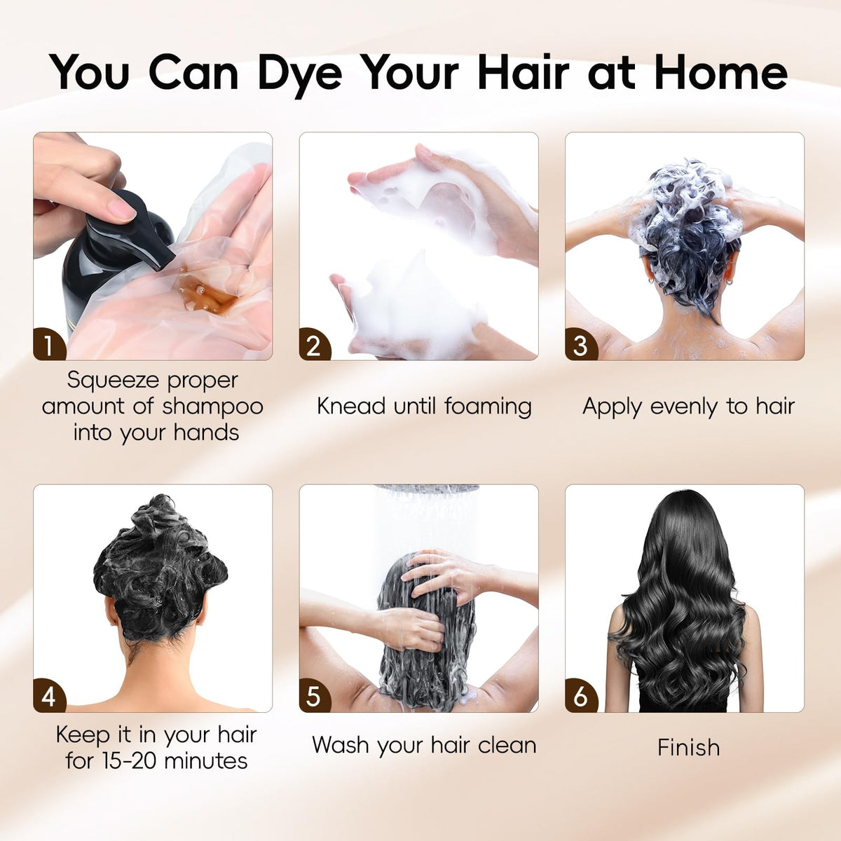 Black Hair Dye Shampoo 3 in 1 Semi-Permanent Hair Color for Gray Coverage