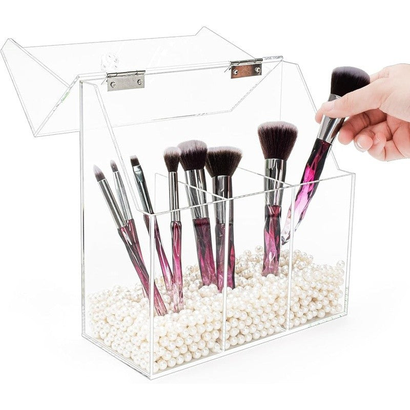Dustproof Acrylic Makeup Brush Organizer with Adjustable Compartments
