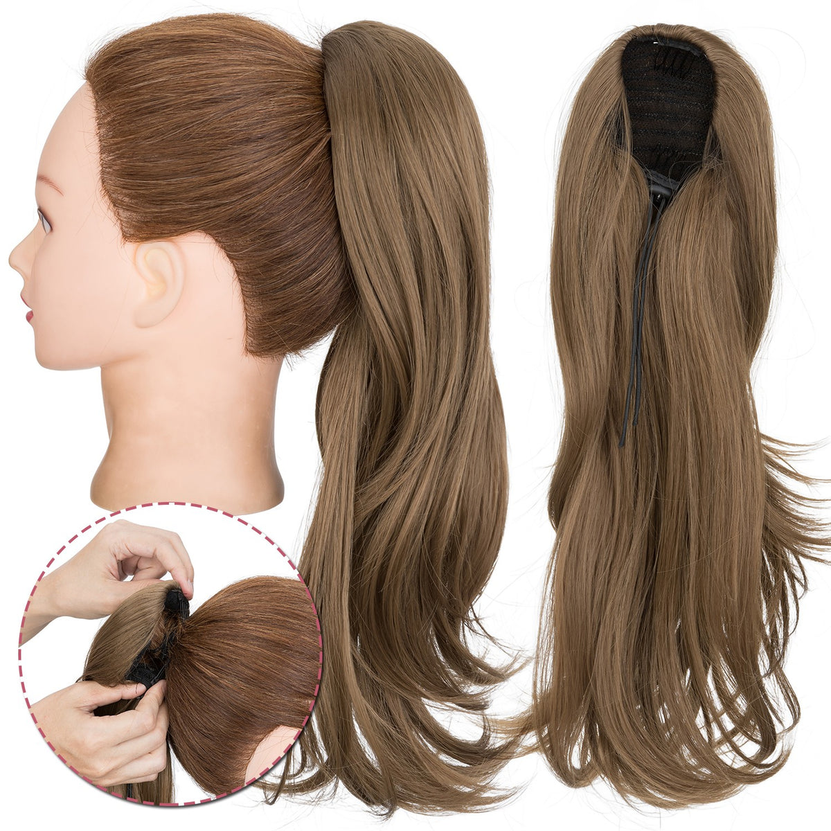 Long Drawstring Clip-In Ponytail Extensions - Natural Look Hairpiece