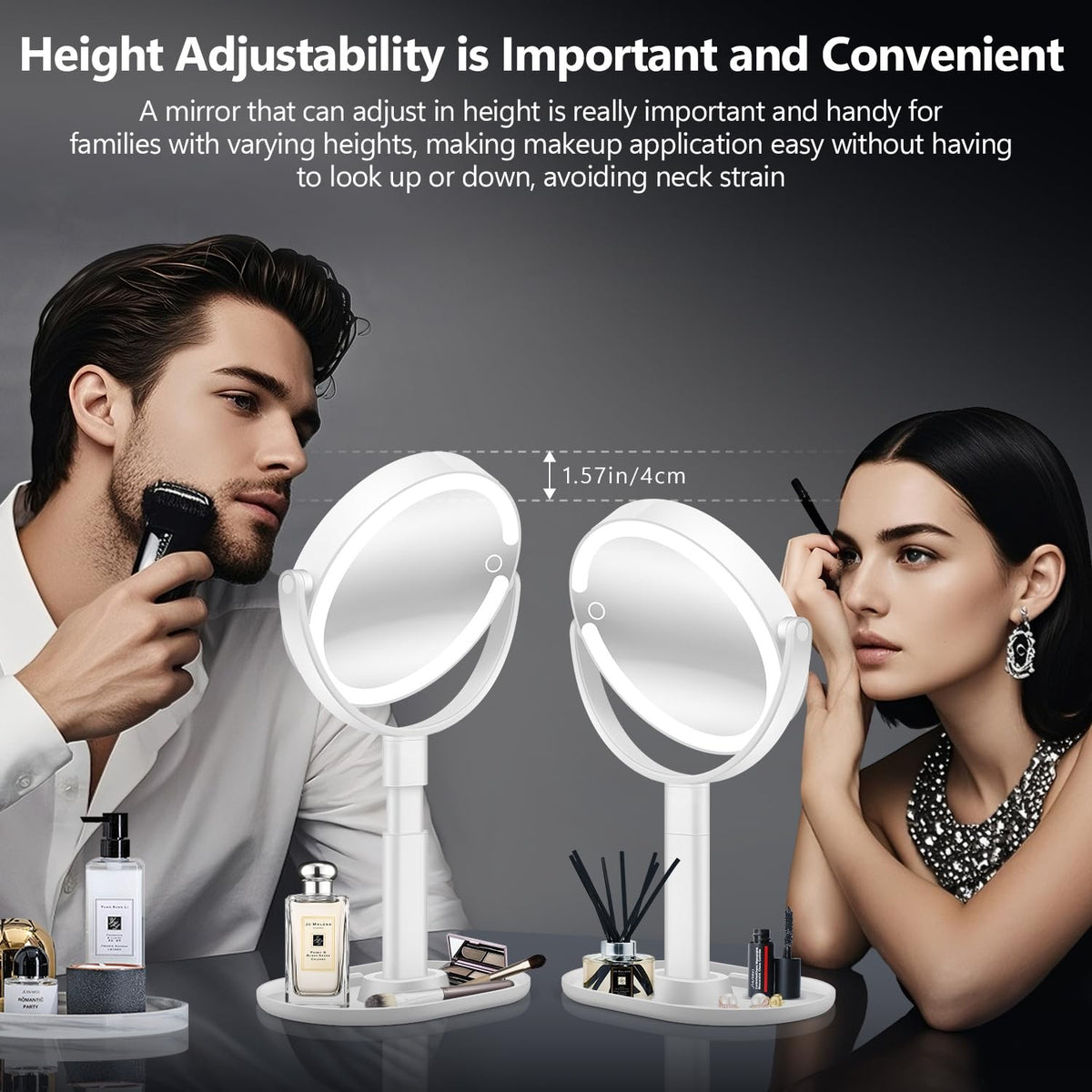 Lighted Makeup Mirror with 30X Magnification, Touch Control & Adjustable Brightness