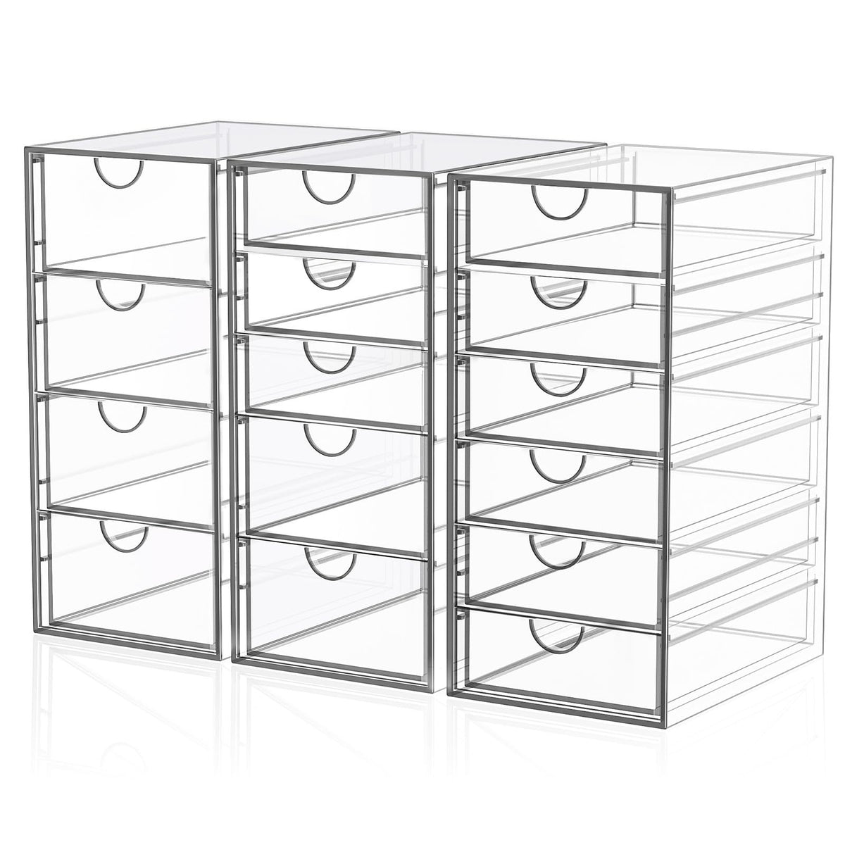 Acrylic 3-Pack Makeup & Jewelry Organizer with 15 Drawers - Clear Storage Bin