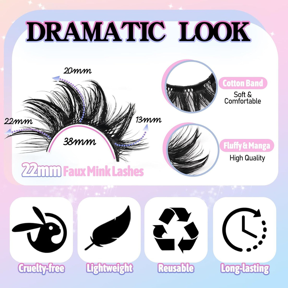 Dramatic 3D Fluffy False Eyelashes - 22mm Wet Look Manga Style