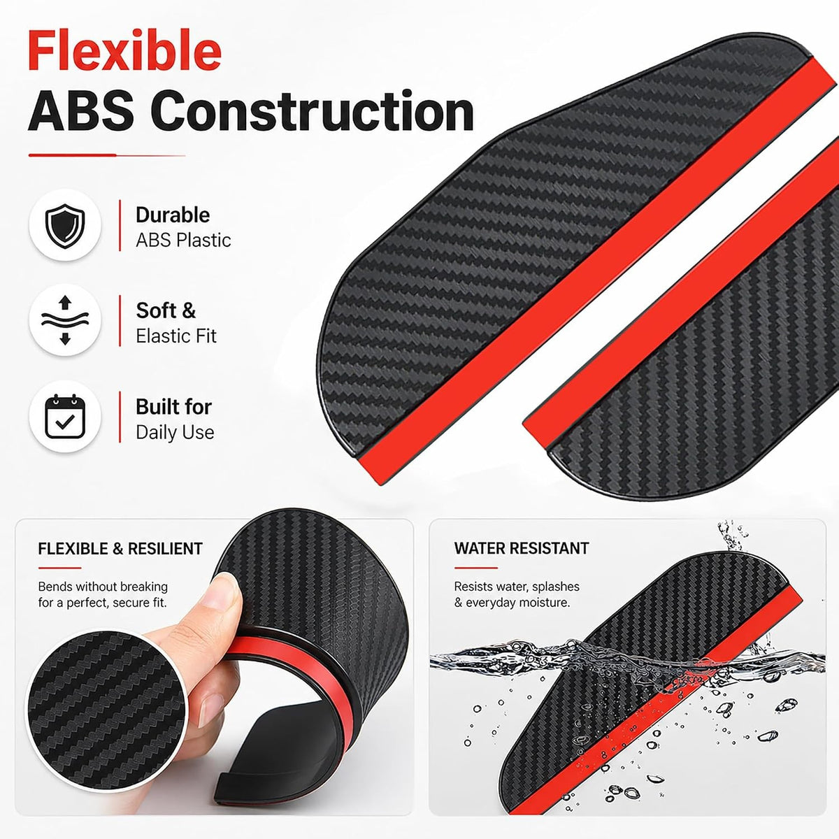 2PCS Car Side Mirror Rain Guards Silicone Rain Cover Universal Fit