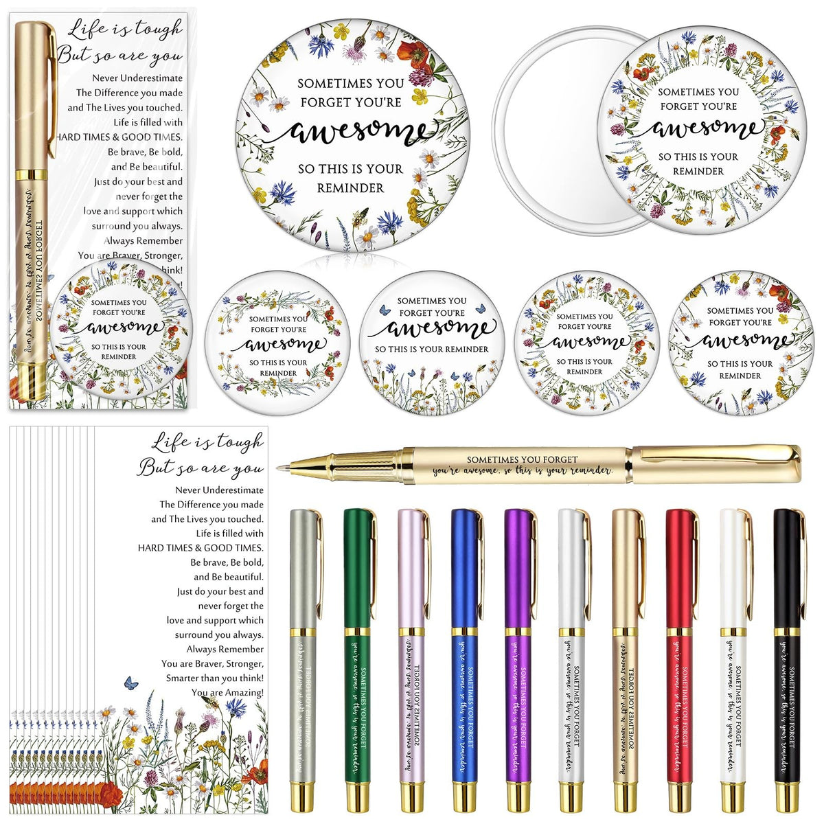 20 Pack Inspirational Mini Compact Mirrors with Positive Pens & Cards for Women