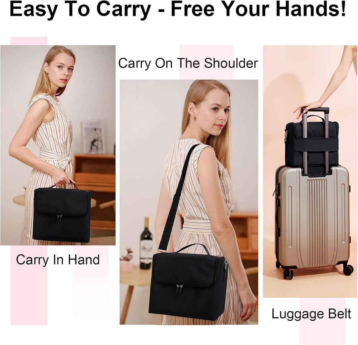 4-Tier Black Makeup Carrying Case with Detachable Shoulder Strap