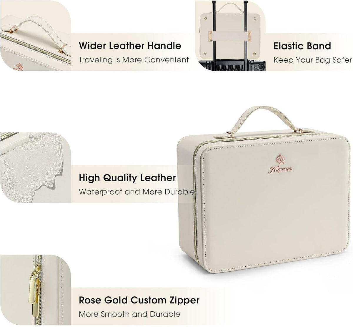 Travel Makeup Bag with LED Lighted Mirror and Waterproof Leather Storage Case