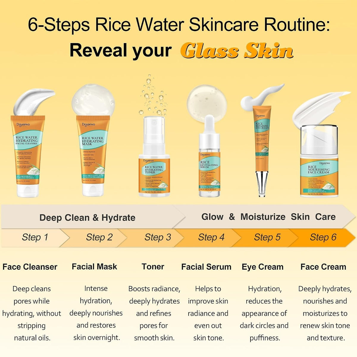 All-in-One Facial Care Set with Rice Extract for All Skin Types - 6 Pieces
