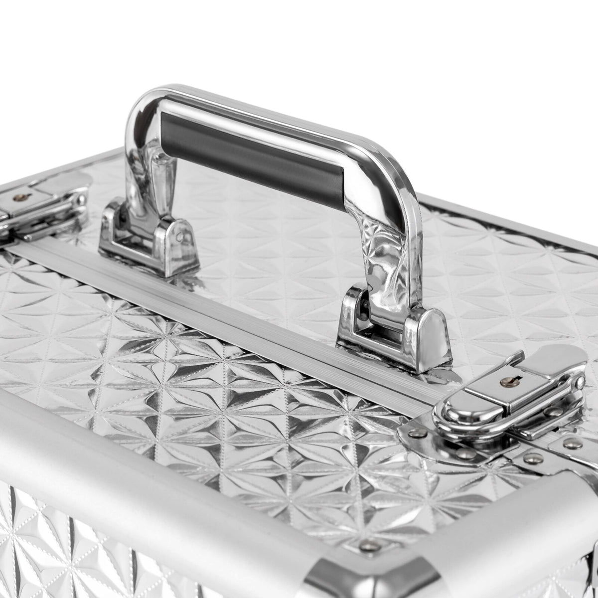 Rolling Makeup Train Case with 7 Compartments and 4 Wheels Cosmetic Storage Trolley