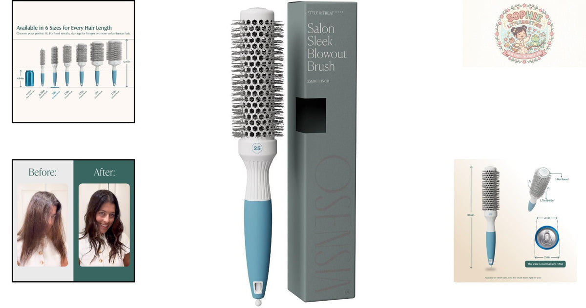 Detangling Ceramic Round Hair Brush with Ionic Bristles for Shine & Volume