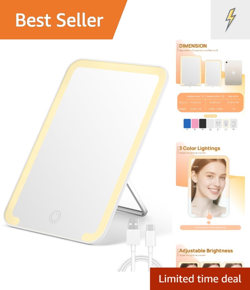Lighted Travel Makeup Mirror 8x5 Inch Portable Desk Vanity with LED