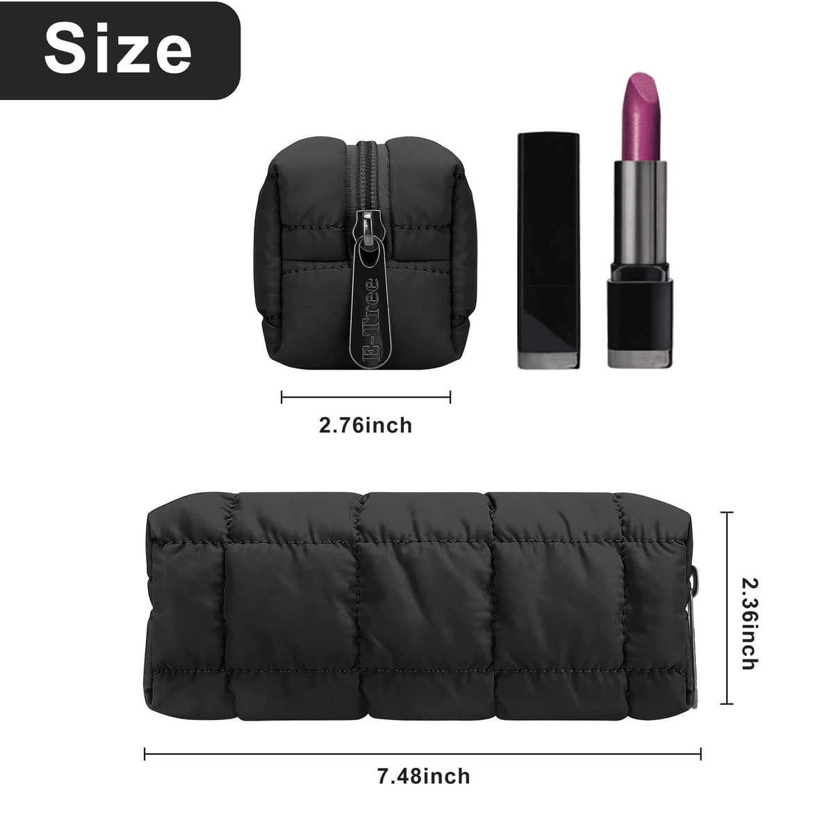 Black Quilted Makeup Brush & Toiletry Organizer Bag - Compact & Stylish