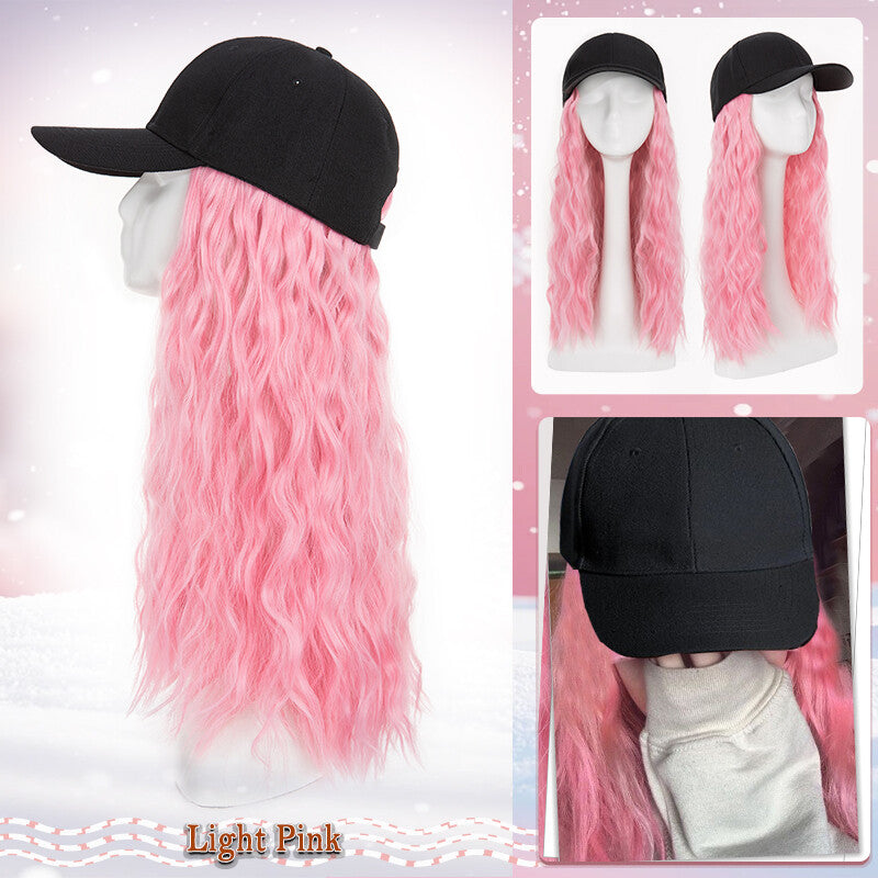 Unisex Wavy Long Hair Beret Cap with Synthetic Hair - Casual Hat Wig