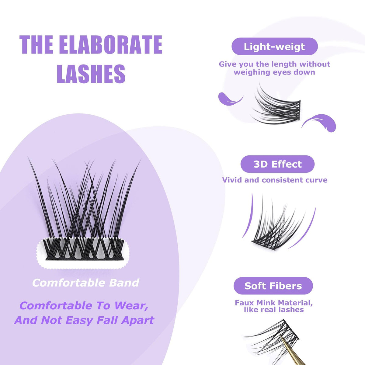 False Eyelash Clusters Natural Wispy Style 1 Pack - Black, Reusable