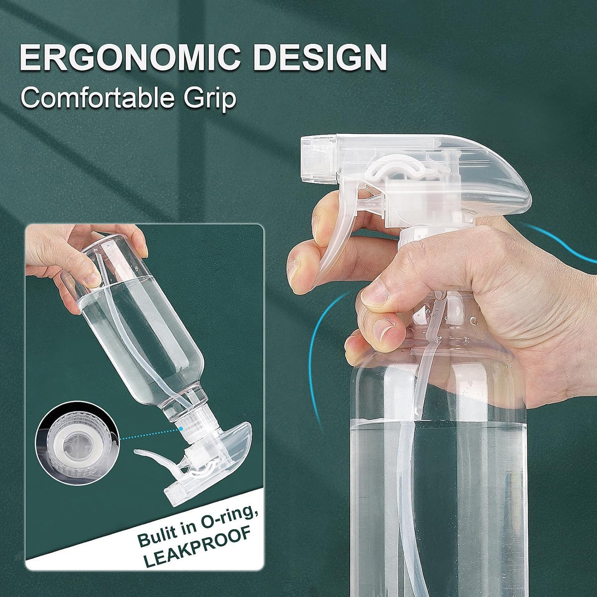 16.9oz Refillable Plastic Spray Bottles with Adjustable Nozzle for Cleaning Hair & Plants