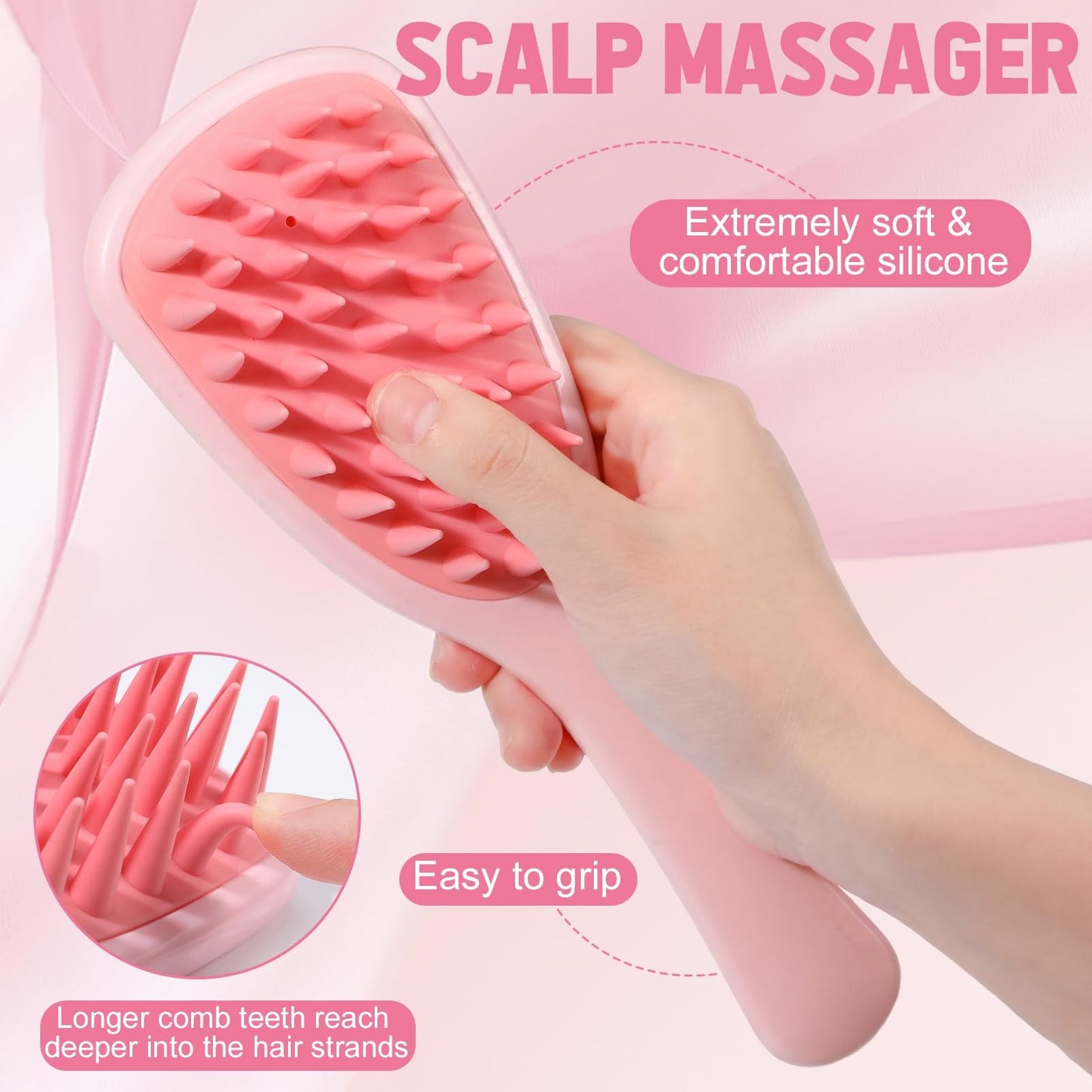 Pink Hair Brush Set for Women and Girls with Scalp Scrubber - 16 Pieces