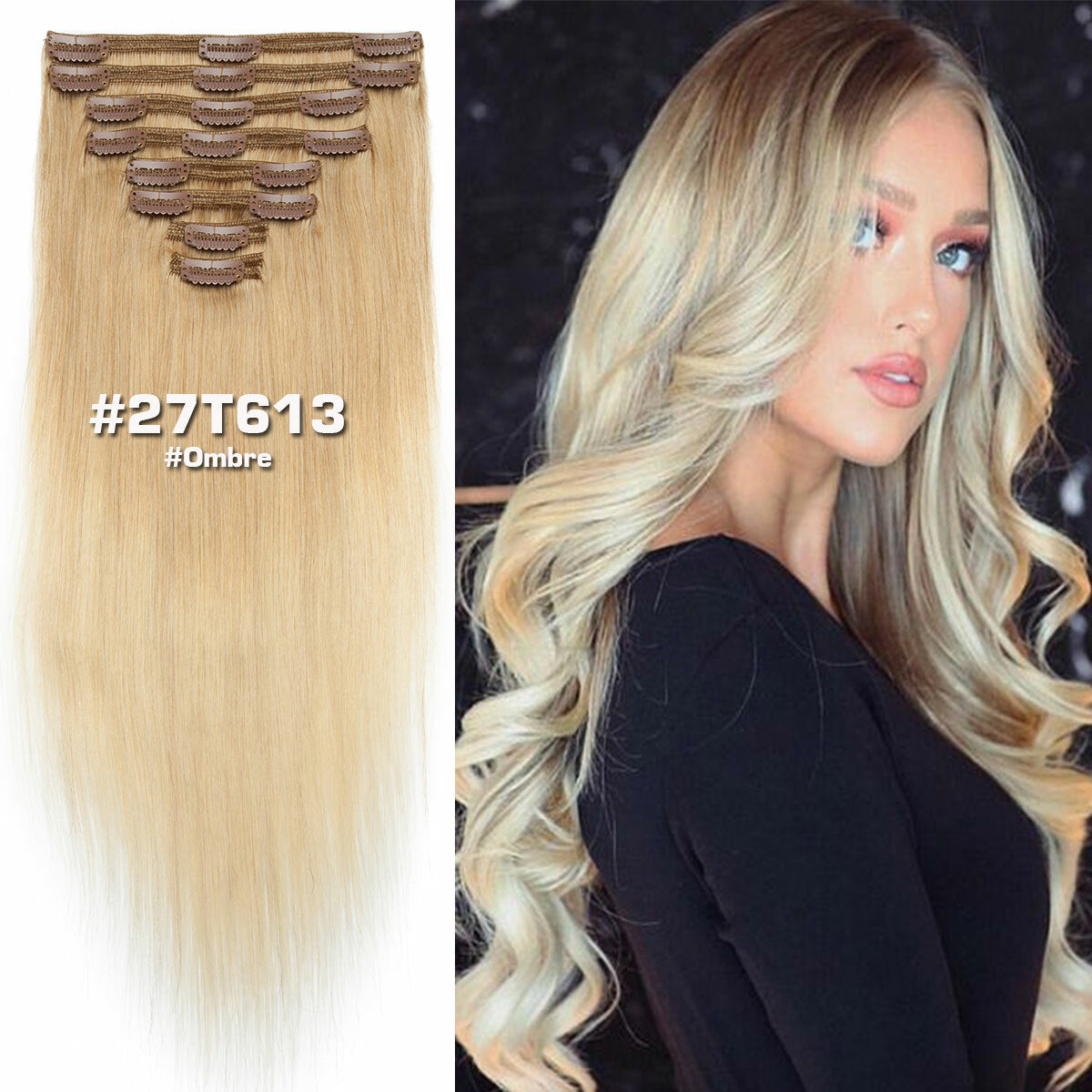 Double Weft Clip-In Human Hair Extensions Full Head - Multiple Colors & Lengths