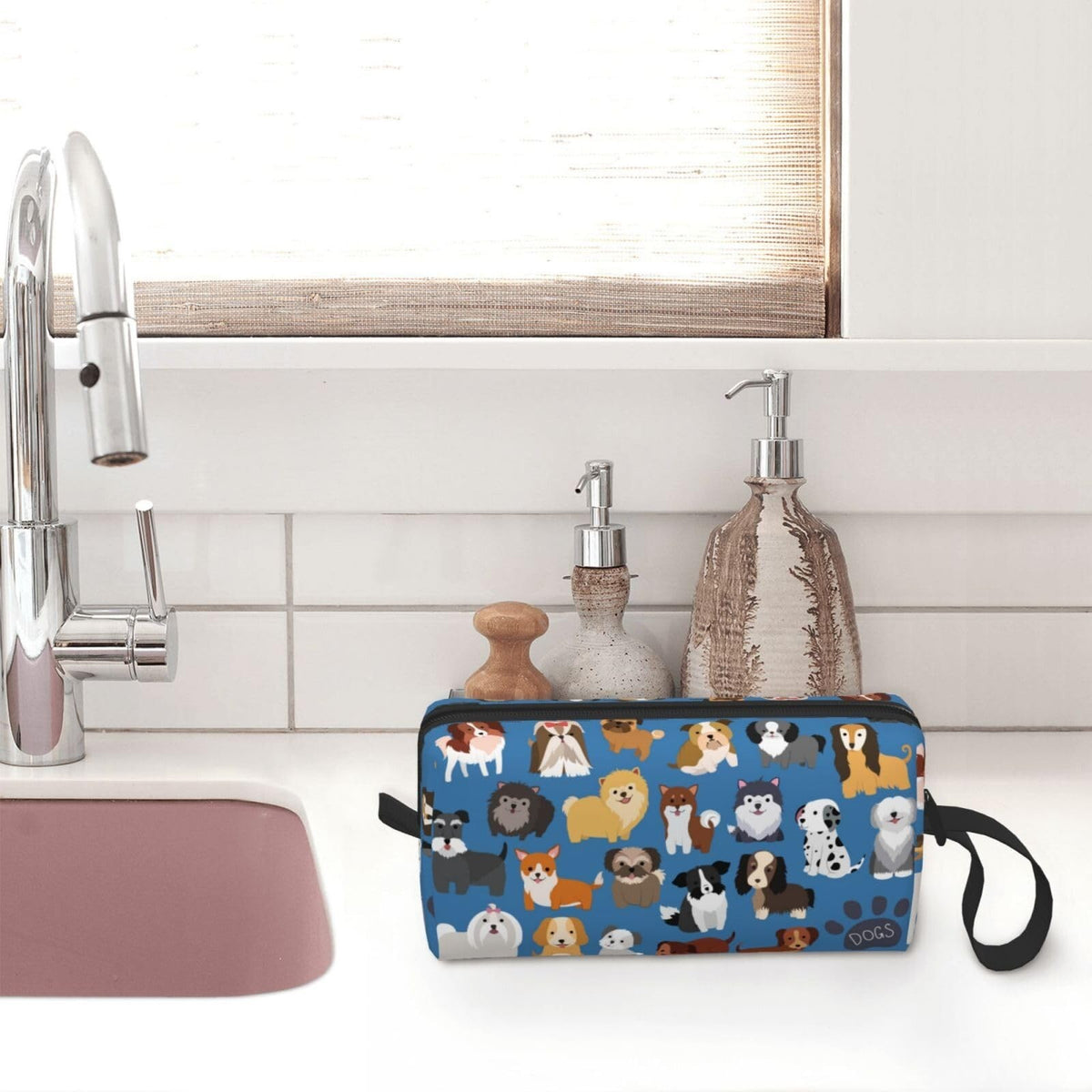 Cute Dog Puppy Makeup Bag Organizer Small Cosmetic Travel Pouch with Handle
