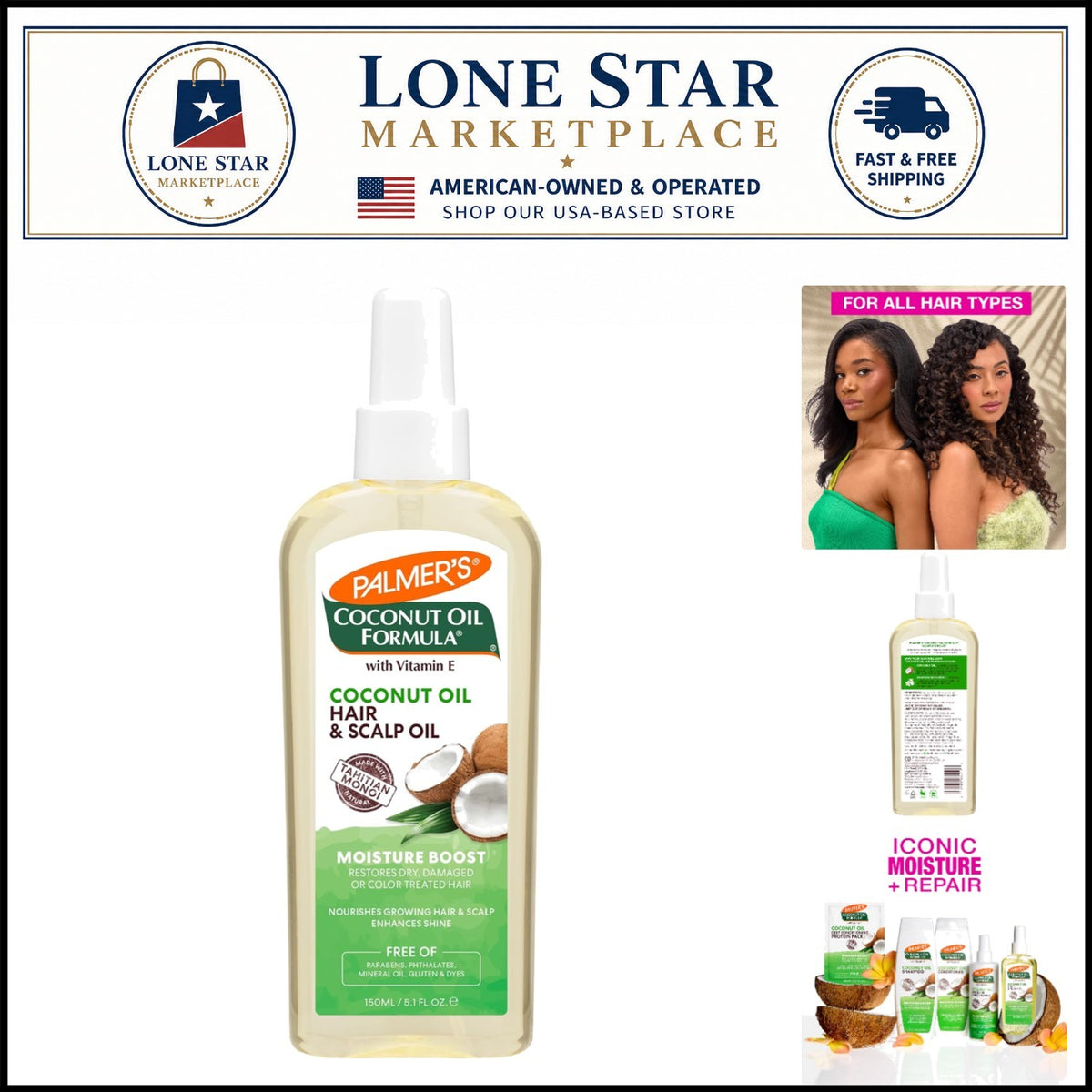 Coconut Hair & Scalp Restorative Oil - Hydrating Hair Treatment for All Hair Types 5.1 Oz
