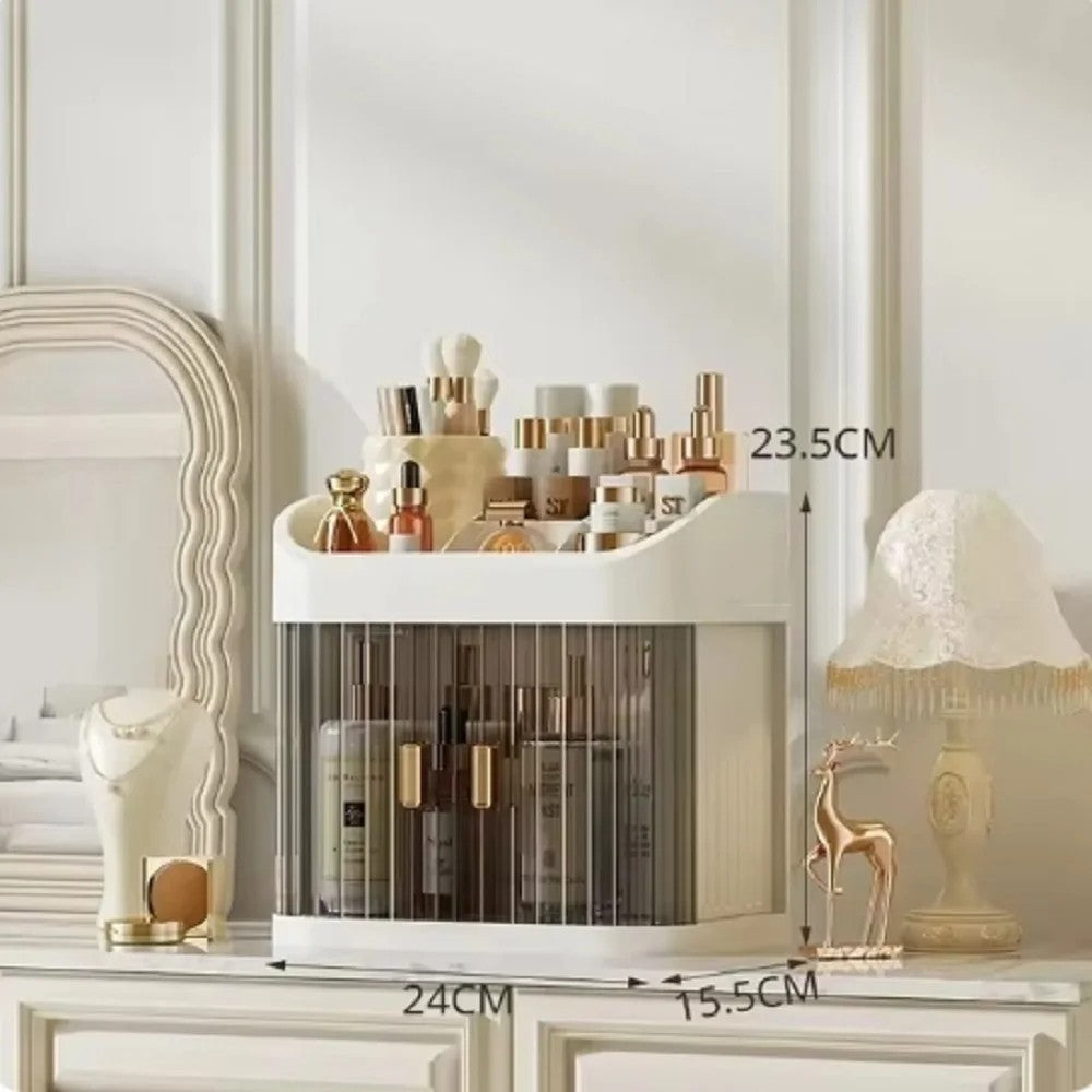 Large Capacity Makeup Storage Organizer with Drawers and Compartments - Dustproof Cosmetic Box for Desk