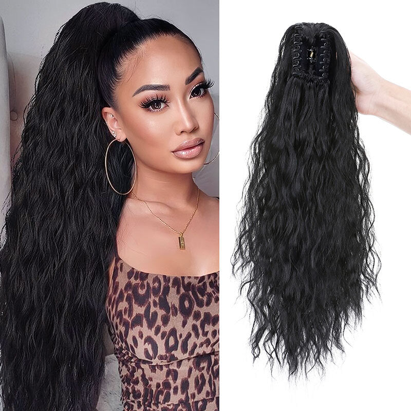 26-Inch Real Human Hair Ponytail Extension with Claw Clip - Thick Hairpiece