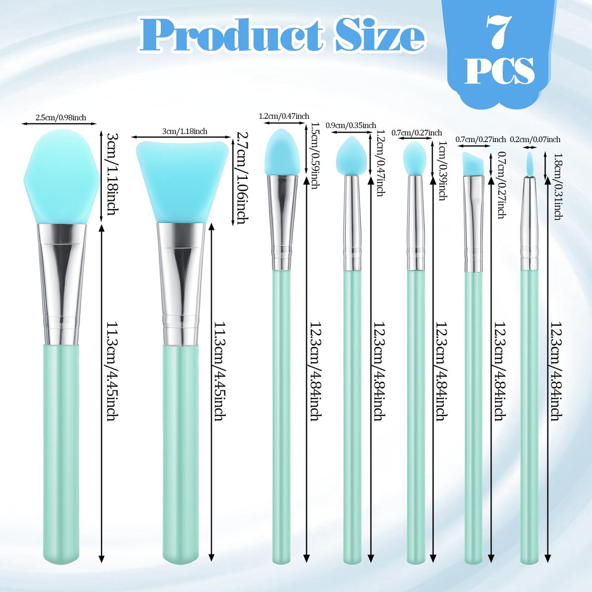 Silicone Brush Applicator Kit - Eco-Friendly Green Makeup & Craft Tools - 7 Pieces