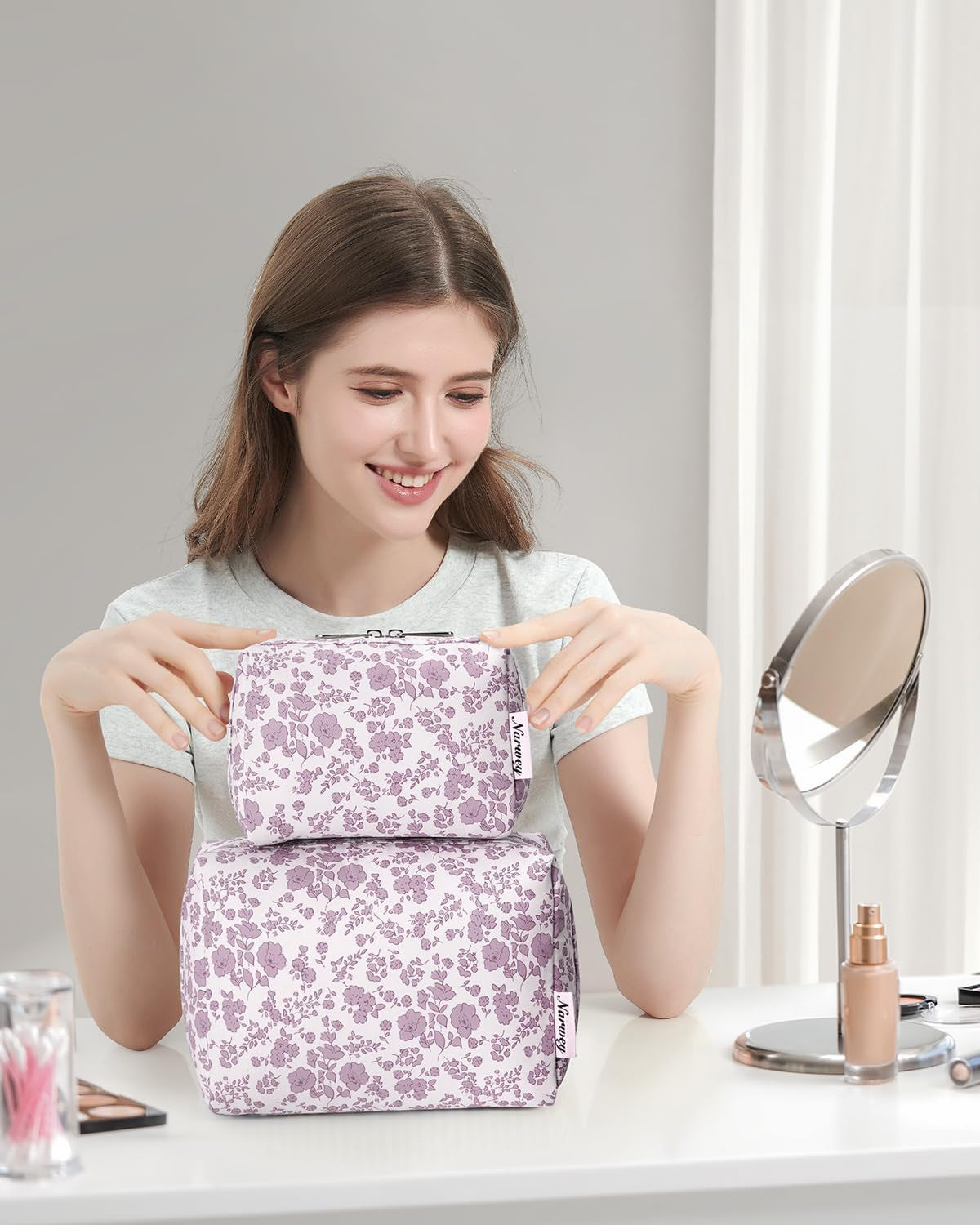 Cute Floral Makeup Bag for Travel and Purse - Small Waterproof Cosmetic Pouch