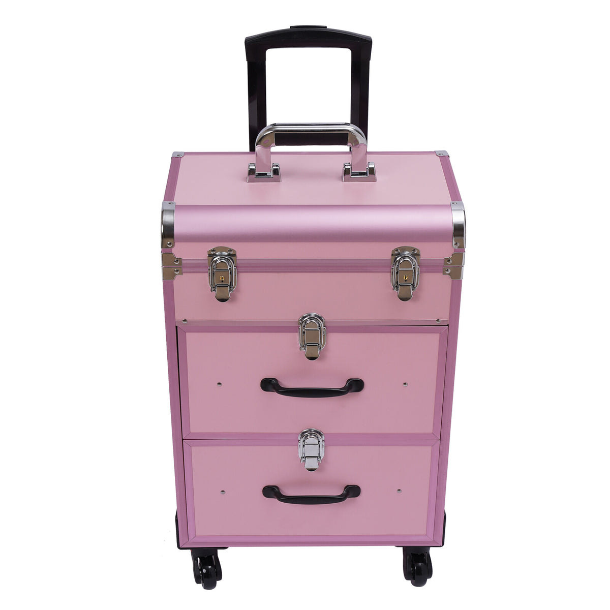 Rolling Makeup Train Case with Multiple Layers and Large Capacity