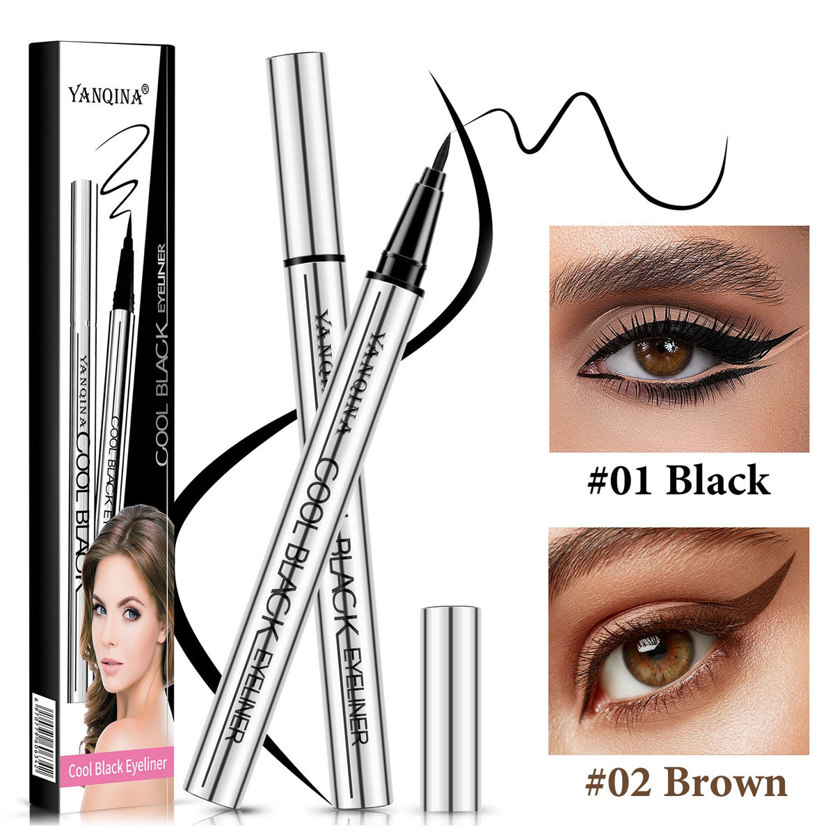 Liquid Eyeliner Pen Waterproof Black/Brown - Precise, Quick-Dry Makeup
