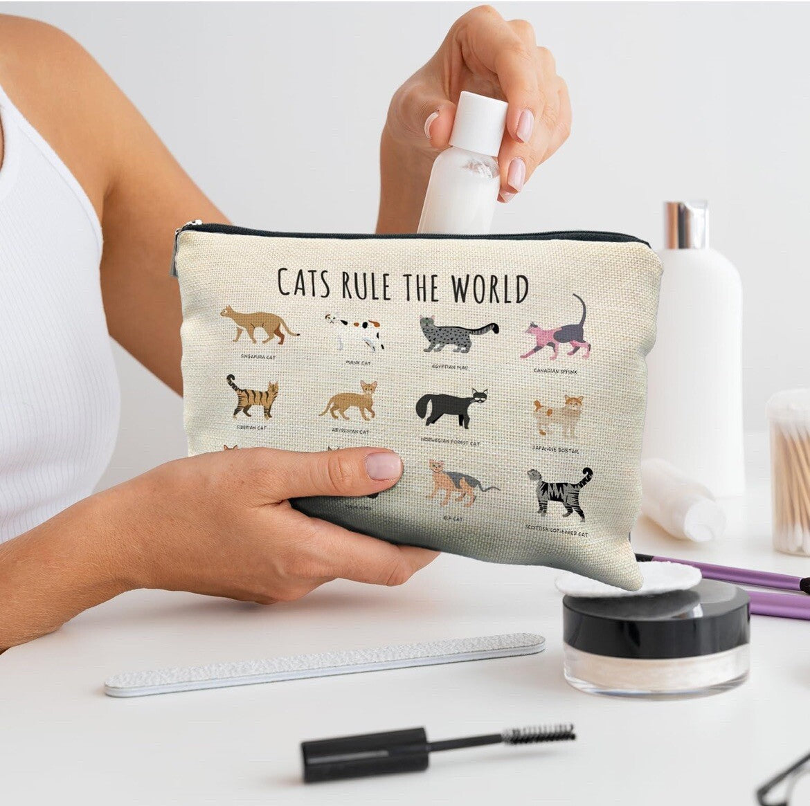Cats Rule The World Makeup Zipper Pouch Travel Bag – Cosmetic & Toiletry Organizer