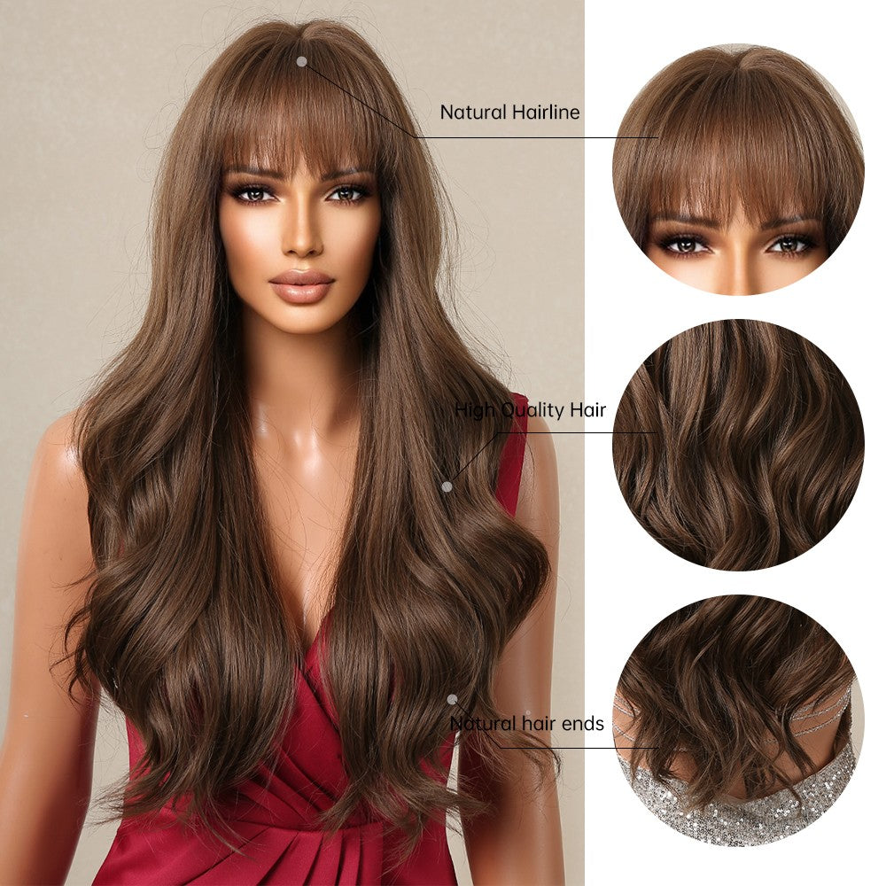 Long Wavy Cosplay Wig with Bangs - Heat Resistant Synthetic Hair