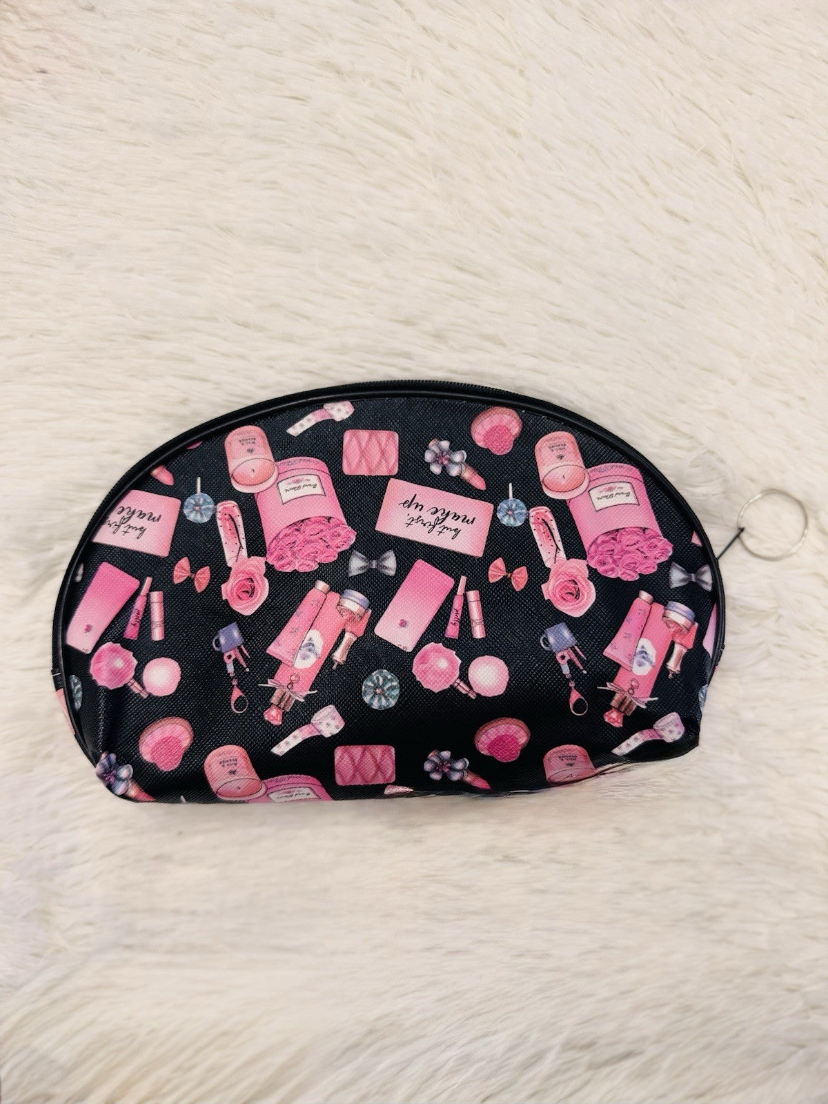 Black Pink Colorful Makeup Bag with Zipper - Travel Cosmetic Organizer
