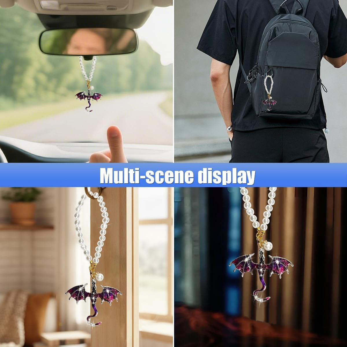 Bling Dragon Car Rear View Mirror Charm - Purple Auto Interior Decoration