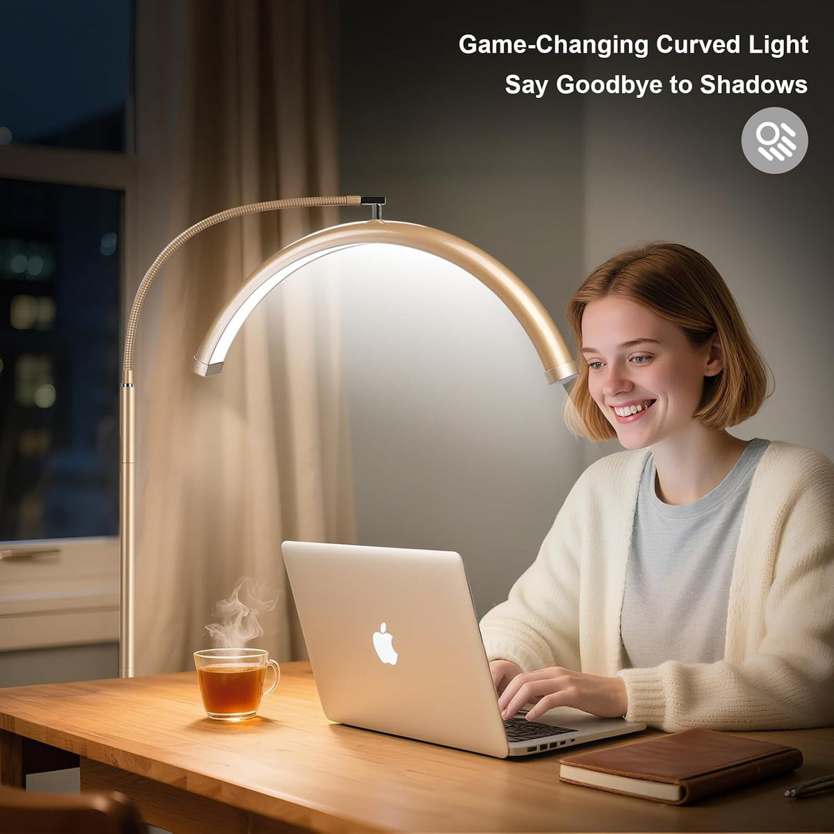 Dimmable LED Lash Light for Eyelash Extensions & Estheticians, Adjustable Floor Lamp with Gooseneck