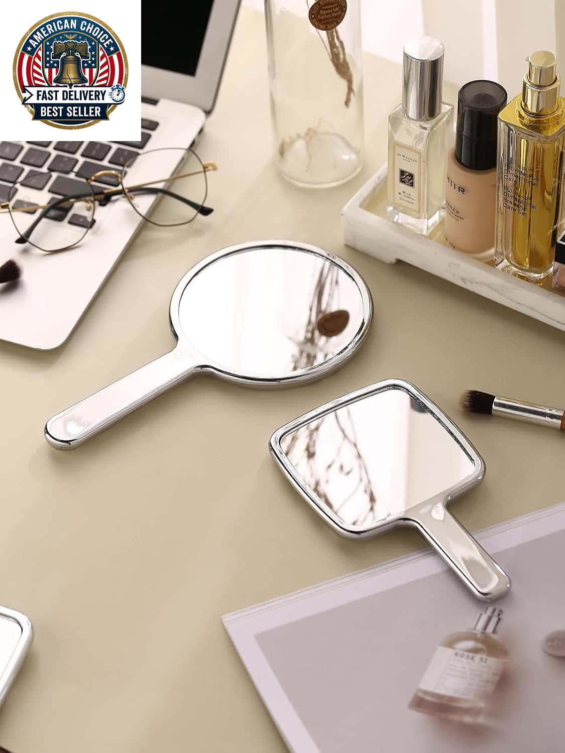 Water Ripple Handheld Mirror for Makeup with Handle - Square Silver