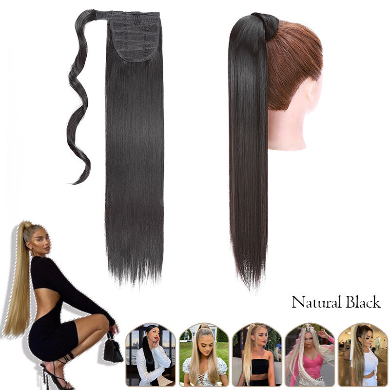 Mega Thick Wrap-On Ponytail Extensions - Natural Human Hair, Curly Wavy Straight