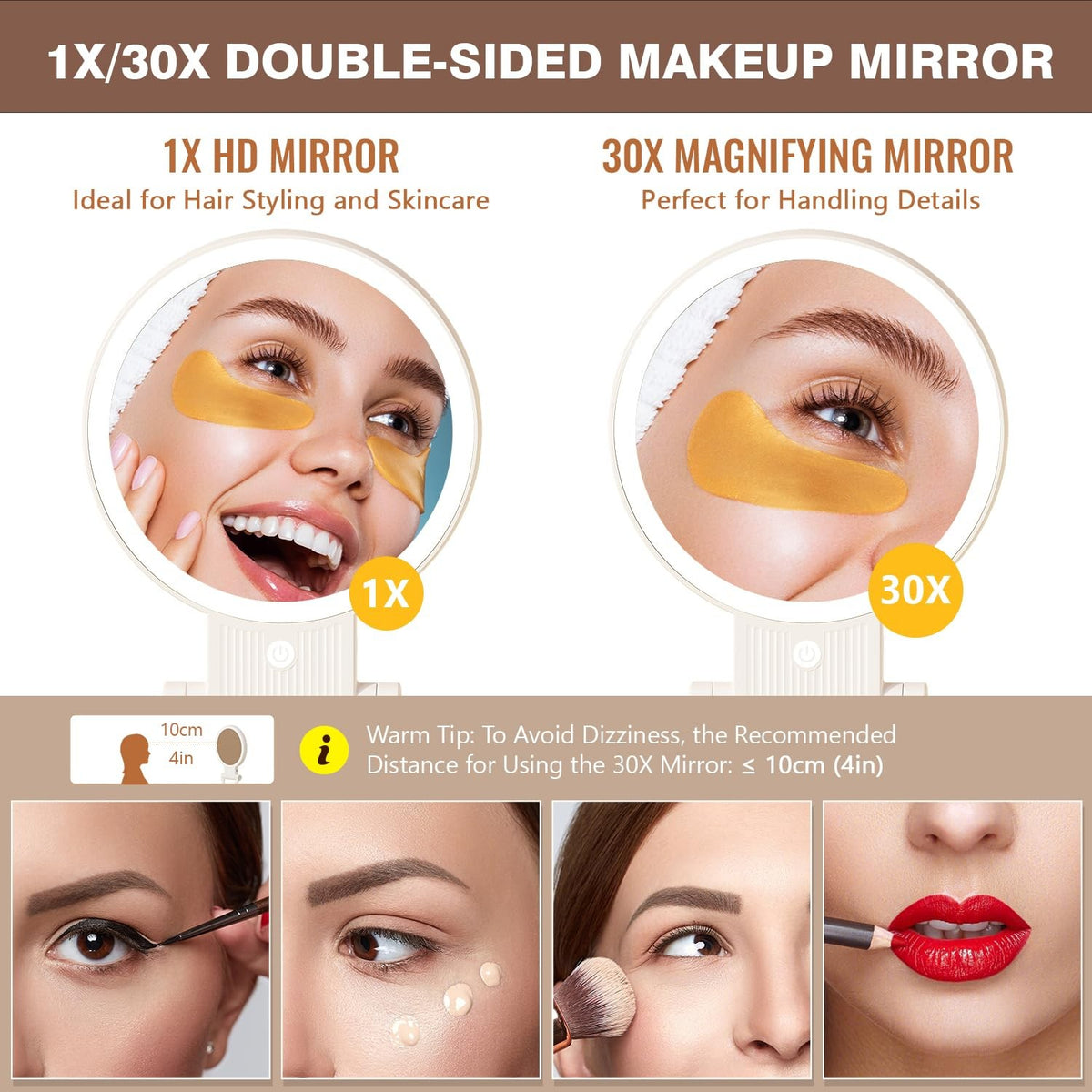 Magnifying Makeup Mirror with Light 30X Double Sided & Adjustable Brightness