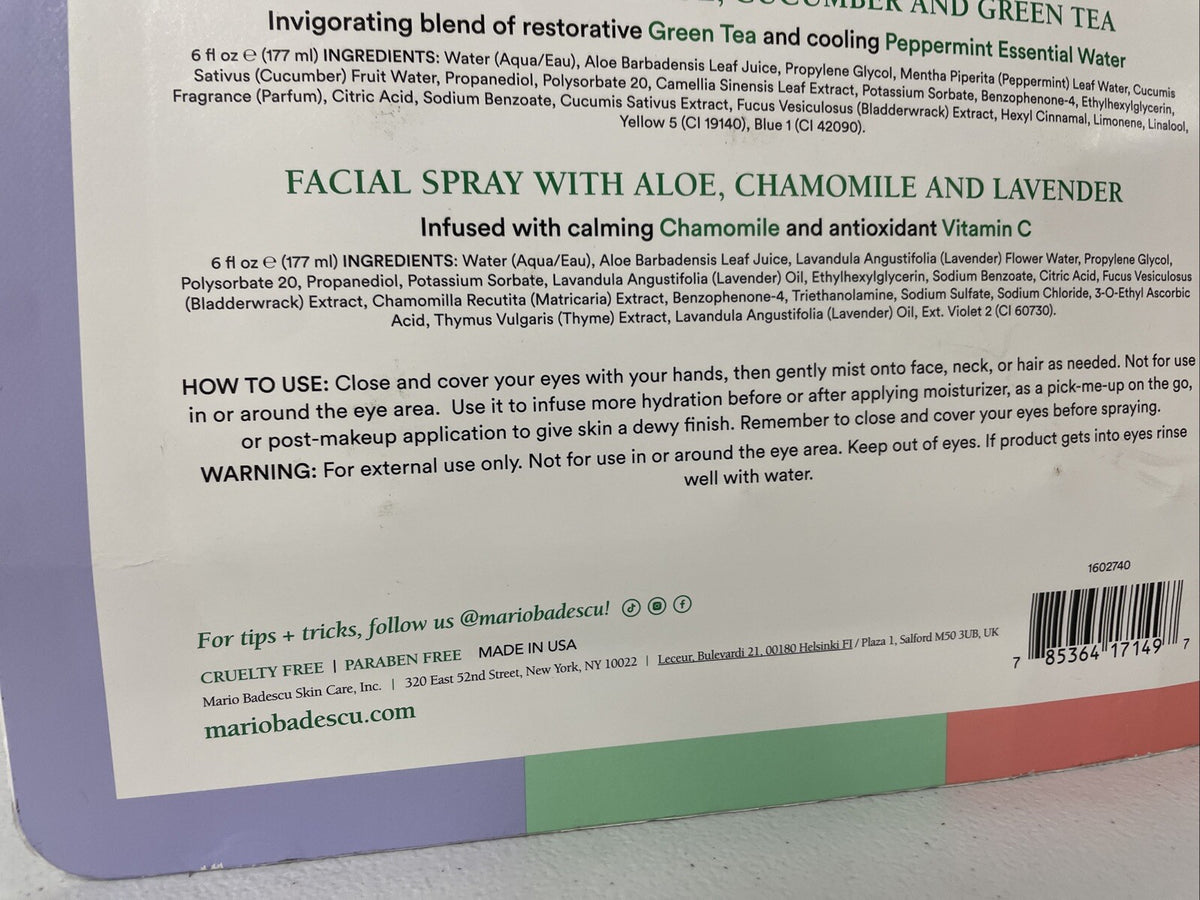 Mario Badescu Facial Spray Trio with Aloe Cucumber Rosewater Lavender 6oz - Hydrating Mist Set