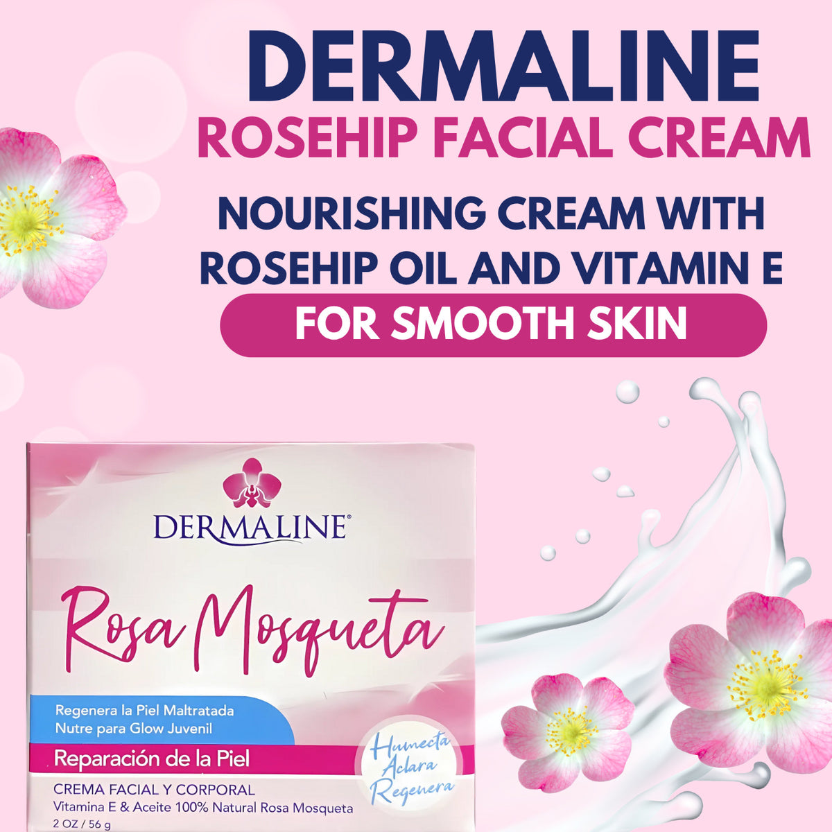 Rosehip Face & Body Moisturizer - Hydrating Cream with Vitamin E - 2 oz (4 Pack)