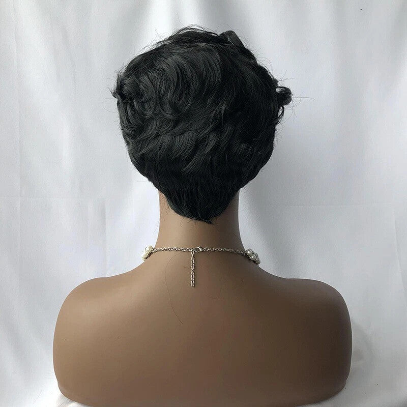 Short Pixie Wig for Black Women Human Hair Natural Style - Adjustable Cap