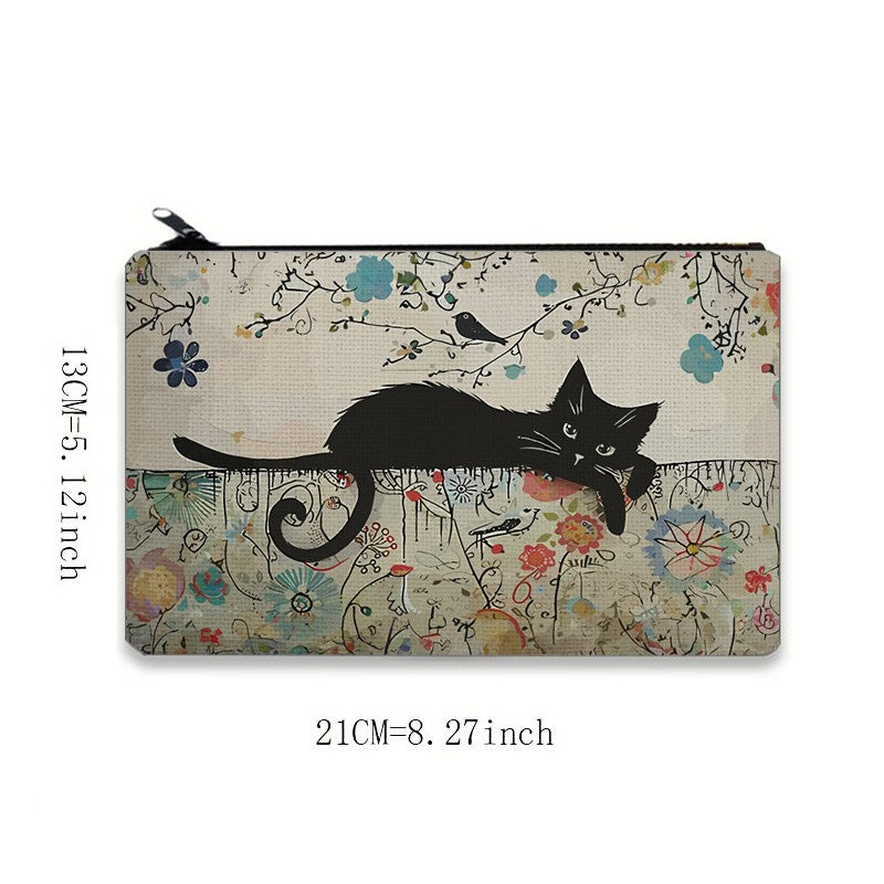 Black Cat Print Cosmetic Bag Travel Pouch for Women - Gift & Organizer