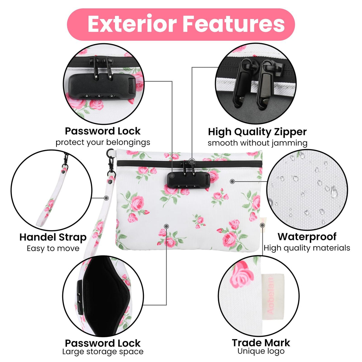 Pink Waterproof Travel Pouch with Combination Lock & 8 Accessories Gift Box