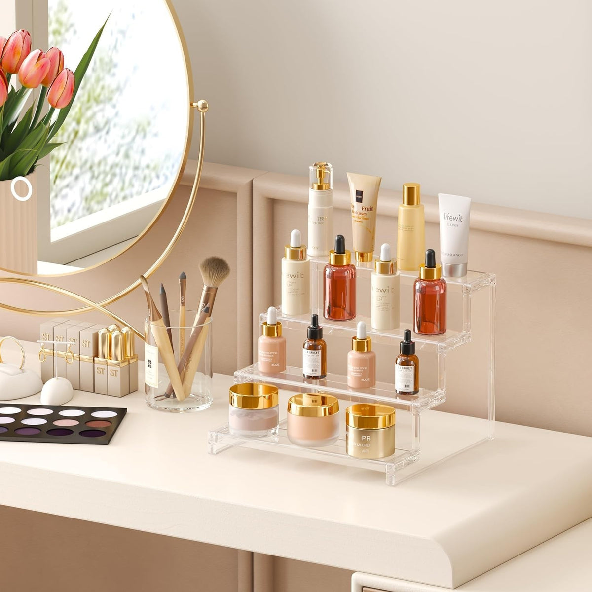 4-Tier Clear Perfume Organizer Stand Vanity Display Space Saver