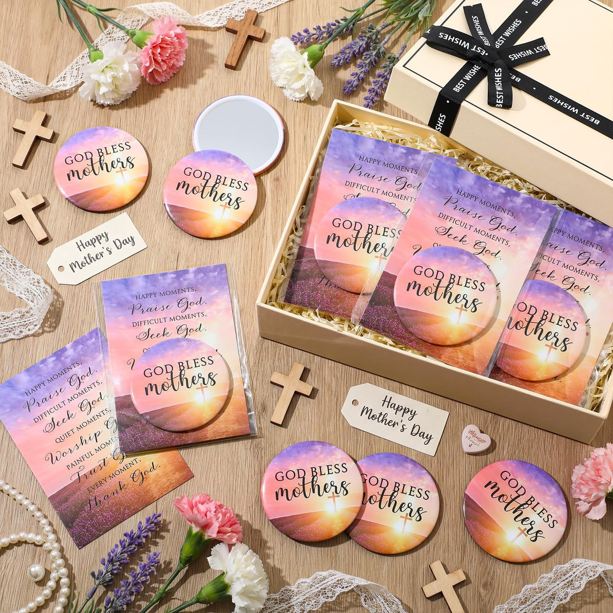 Religious Compact Mirror with Prayer Card Set - Mother's Day Christian Gifts