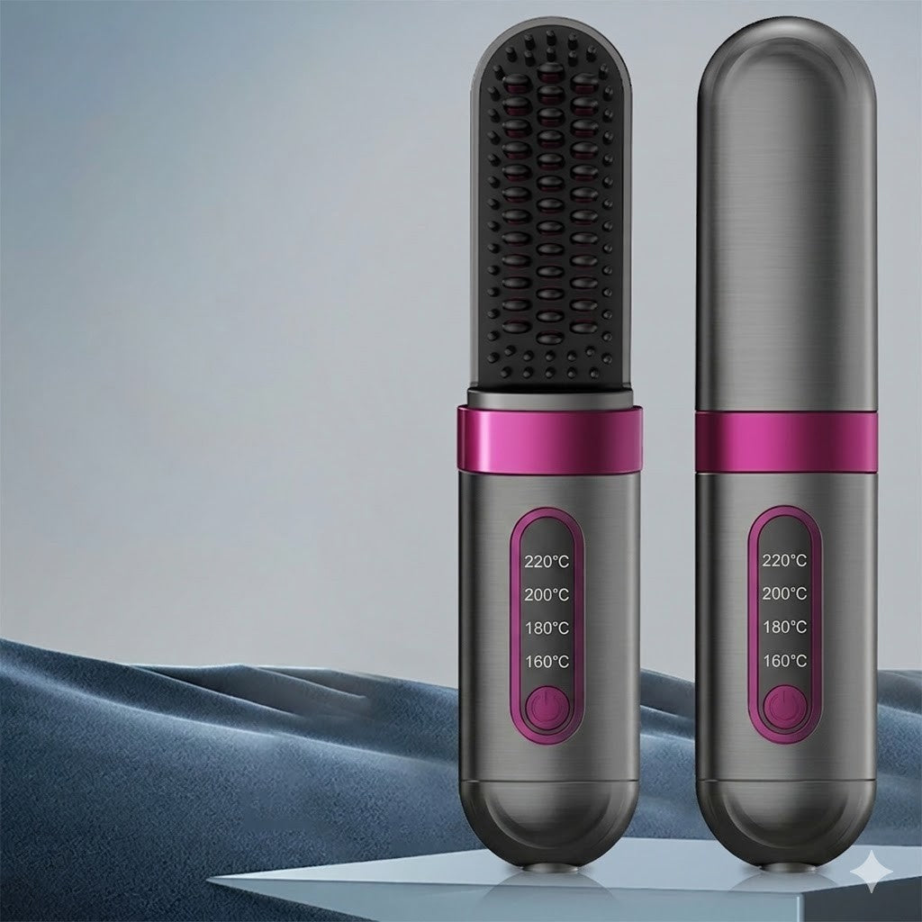 Cordless Hair Straightener Brush with Adjustable Temperature & LCD Display